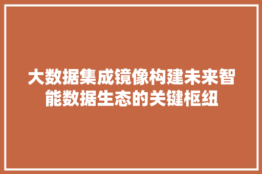 大数据集成镜像构建未来智能数据生态的关键枢纽