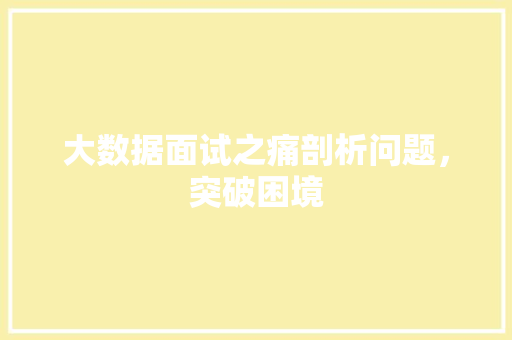 大数据面试之痛剖析问题，突破困境
