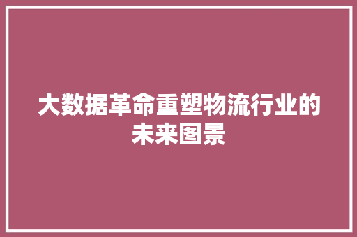 大数据革命重塑物流行业的未来图景