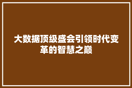 大数据顶级盛会引领时代变革的智慧之巅