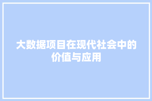 大数据项目在现代社会中的价值与应用