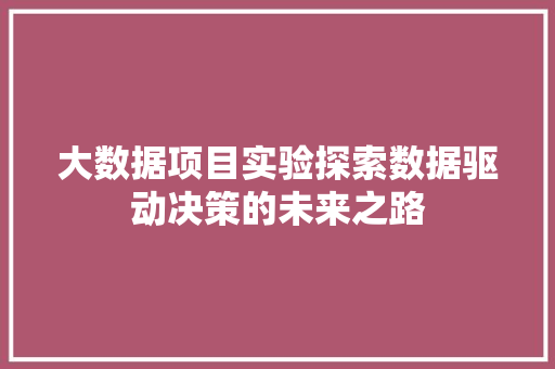 大数据项目实验探索数据驱动决策的未来之路 电脑故障维修 大数据项目实验探索数据驱动决策的未来之路 电脑故障维修
