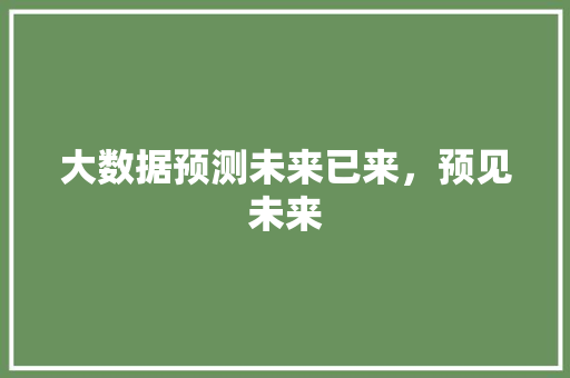大数据预测未来已来,预见未来 大数据预测未来已来,预见未来
