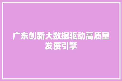 广东创新大数据驱动高质量发展引擎
