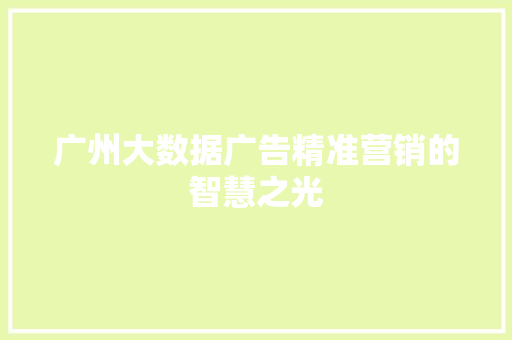 广州大数据广告精准营销的智慧之光