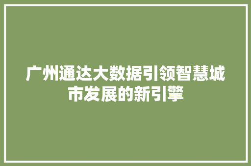 广州通达大数据引领智慧城市发展的新引擎