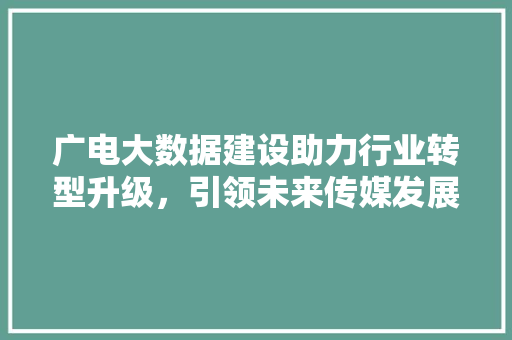广电大数据建设助力行业转型升级,引领未来传媒发展新格局 广电大数据建设助力行业转型升级,引领未来传媒发展新格局
