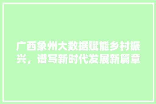 广西象州大数据赋能乡村振兴，谱写新时代发展新篇章