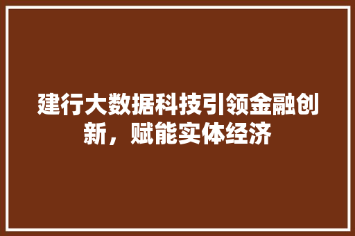 建行大数据科技引领金融创新,赋能实体经济 建行大数据科技引领金融创新,赋能实体经济