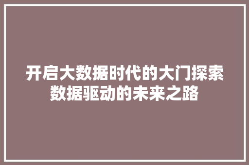 开启大数据时代的大门探索数据驱动的未来之路