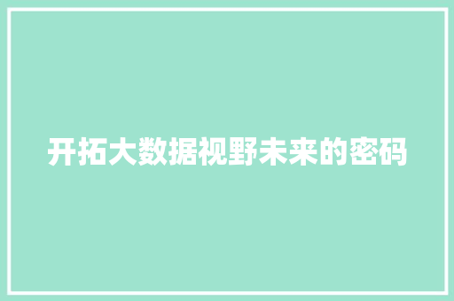 开拓大数据视野未来的密码