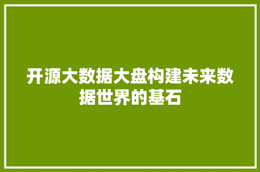 开源大数据大盘构建未来数据世界的基石