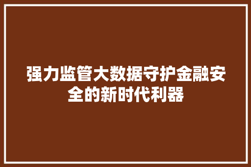 强力监管大数据守护金融安全的新时代利器