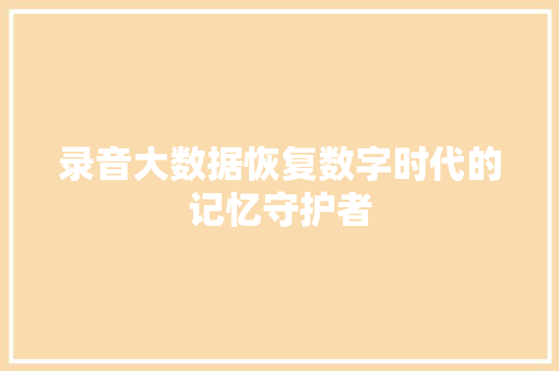 录音大数据恢复数字时代的记忆守护者 录音大数据恢复数字时代的记忆守护者