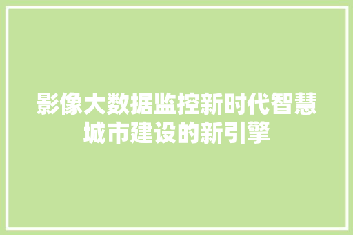 影像大数据监控新时代智慧城市建设的新引擎