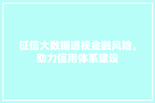 征信大数据透视金融风险，助力信用体系建设