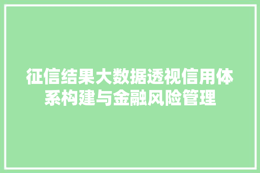 征信结果大数据透视信用体系构建与金融风险管理