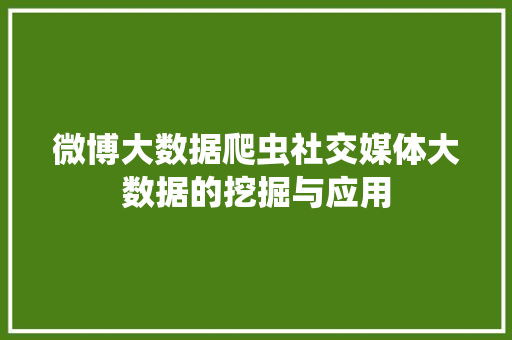 微博大数据爬虫社交媒体大数据的挖掘与应用
