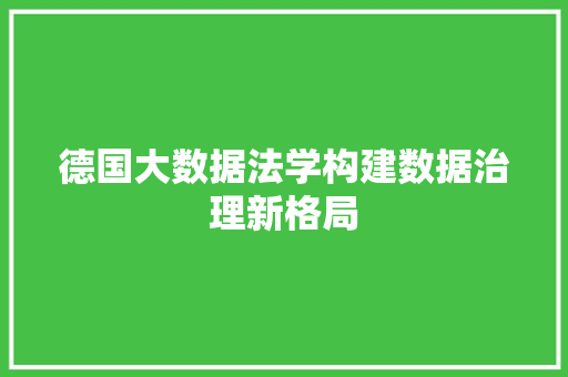 德国大数据法学构建数据治理新格局