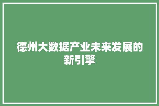 德州大数据产业未来发展的新引擎