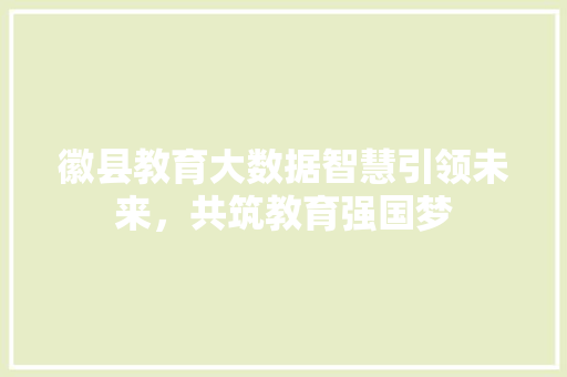 徽县教育大数据智慧引领未来，共筑教育强国梦