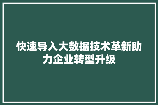 快速导入大数据技术革新助力企业转型升级