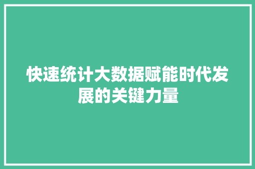 快速统计大数据赋能时代发展的关键力量