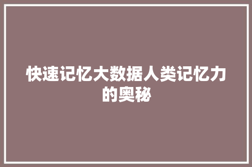 快速记忆大数据人类记忆力的奥秘