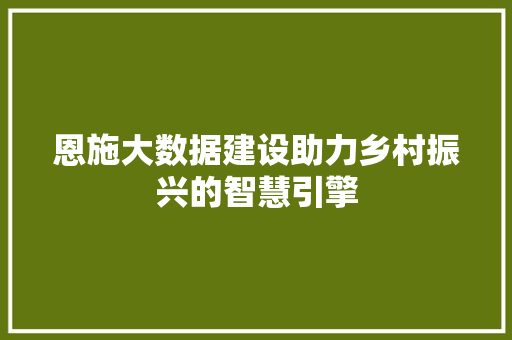 恩施大数据建设助力乡村振兴的智慧引擎