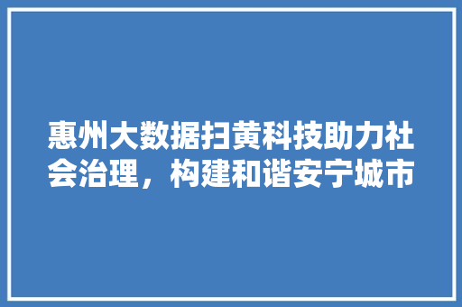 惠州大数据扫黄科技助力社会治理，构建和谐安宁城市