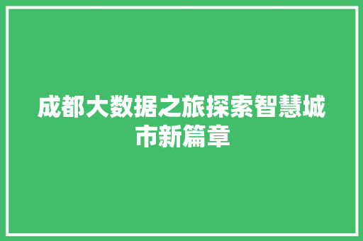成都大数据之旅探索智慧城市新篇章
