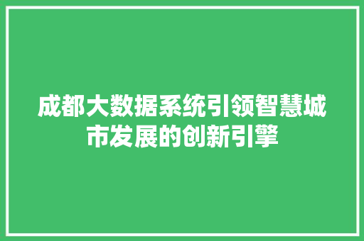 成都大数据系统引领智慧城市发展的创新引擎