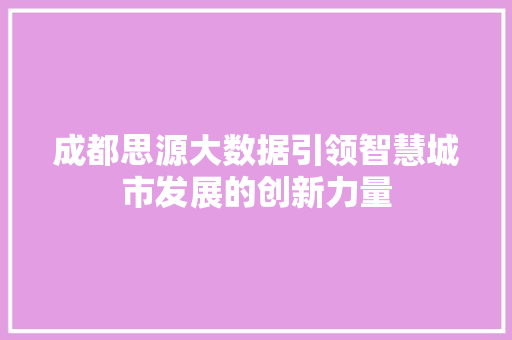 成都思源大数据引领智慧城市发展的创新力量