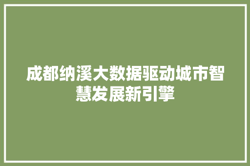 成都纳溪大数据驱动城市智慧发展新引擎 成都纳溪大数据驱动城市智慧发展新引擎