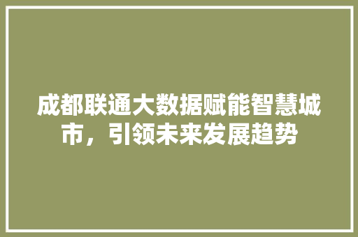 成都联通大数据赋能智慧城市,引领未来发展趋势 成都联通大数据赋能智慧城市,引领未来发展趋势