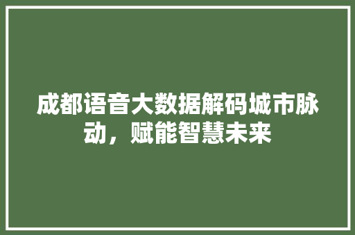 成都语音大数据解码城市脉动,赋能智慧未来 成都语音大数据解码城市脉动,赋能智慧未来