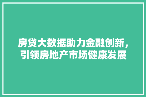 房贷大数据助力金融创新，引领房地产市场健康发展