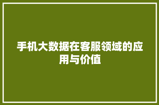 手机大数据在客服领域的应用与价值