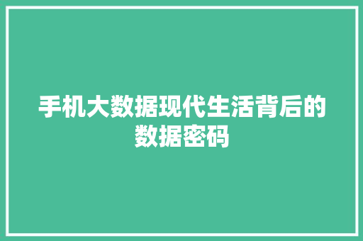 手机大数据现代生活背后的数据密码