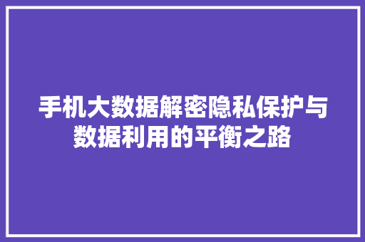 手机大数据解密隐私保护与数据利用的平衡之路
