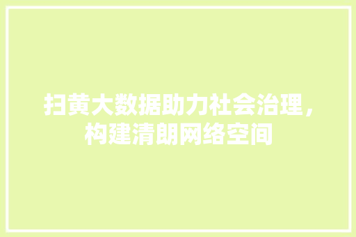 扫黄大数据助力社会治理，构建清朗网络空间