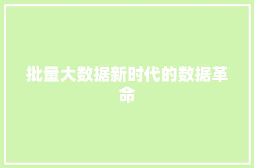 批量大数据新时代的数据革命