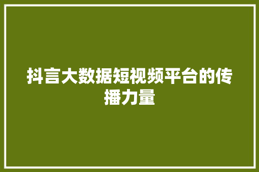 抖言大数据短视频平台的传播力量