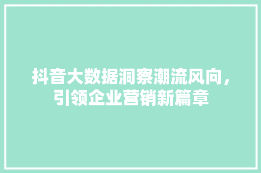 抖音大数据洞察潮流风向，引领企业营销新篇章