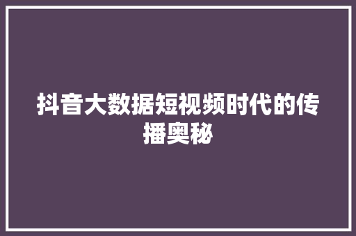 抖音大数据短视频时代的传播奥秘