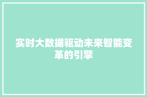 实时大数据驱动未来智能变革的引擎