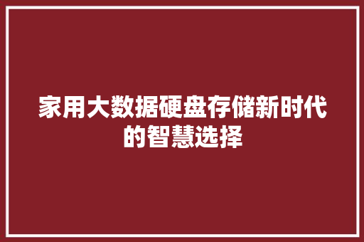 家用大数据硬盘存储新时代的智慧选择