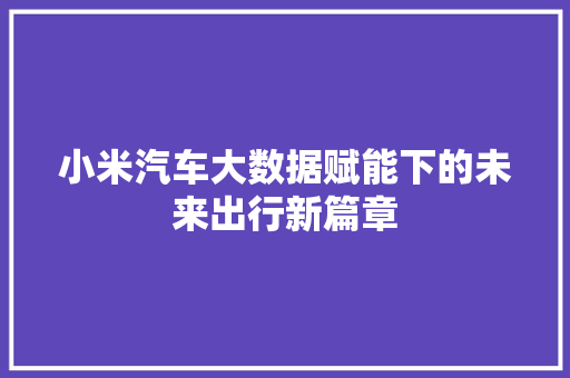 小米汽车大数据赋能下的未来出行新篇章