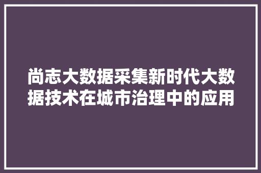 尚志大数据采集新时代大数据技术在城市治理中的应用与创新 操作系统