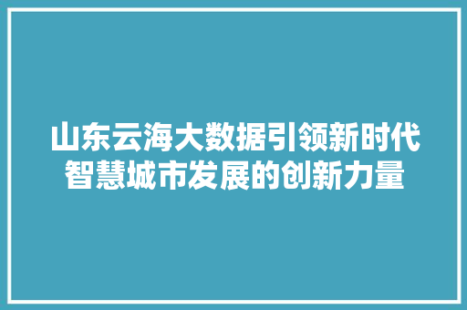 山东云海大数据引领新时代智慧城市发展的创新力量